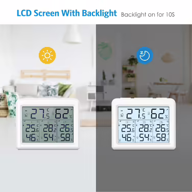 Brifit Hygrometer Thermometer, Indoor/Outdoor Humidity Meter with 3 Sensors, Digital Indoor/Outdoor Thermometer with Backlight, ℃/℉ Switch, MIN/MAX Display, for Office, Room - White