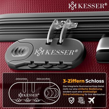 Набір дорожніх валіз KESSER з ABS-пластику, 4 шт. (S, M, L, XL), бордовий — комплект валіз-тролеїв з колесами, телескопічною ручкою, вагами та бирками для багажу