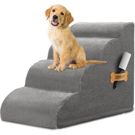 Сходинки для собак та котів ROMROL – 4 сходинки, сірий колір, з м'яким Memory Foam, для захисту суглобів, знімний та миючий чохол