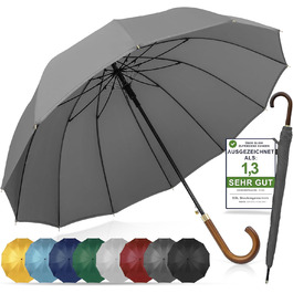 Стійкий до вітру парасолька Ø120см, великий парасолька XXL з відбиваючим краєм, 12 спиць, парасолька-тростина з чохлом - для чоловіків та жінок, оливковий (сірий)