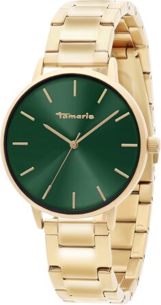 Годинник Tamaris для жінок – стильні круглі годинники для дам 36 мм (золото / салатовий браслет)