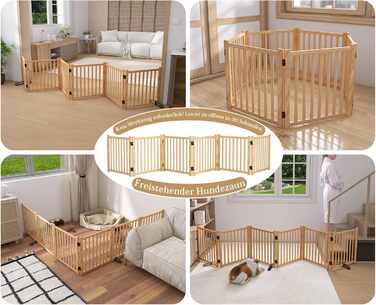 Дверцята для собак з дерева, розкладні, для кухні, коридору, вітальні, сходи. Захисний бар'єр для маленьких та середніх собак, дерев'яного кольору, 2P 58 см.