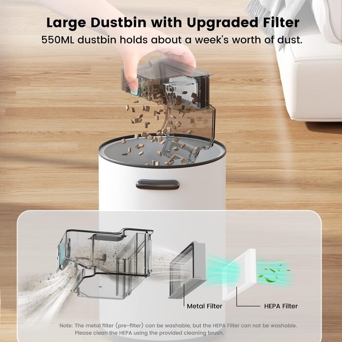 Робот-пилосос LEFANT Gen2 з функцією миття, 12000Pa, автоматичне очищення, LiDAR, Freemove 3.0, 8 тижнів без ручного прибирання (M310)