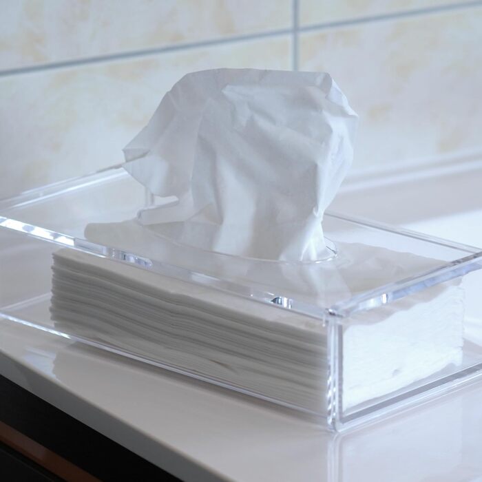 Fantasia 1222 Cosmetic Tissue Box, Acrylic, Empty, Flip-Top Lid, Dimensions: 26 x 13.5 x 5.5 cm