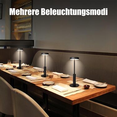 LED-лампа настільна бездротова, акумуляторна, 3 кольори, RGB, регульована яскравість, сенсорне керування, чорна. Підходить для вітальні, спальні, ресторану, вечірки, кав'ярні.