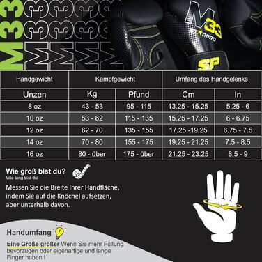 Starpro M33 Boxing Gloves for Powerful Punches & Quick Knockouts - Men's & Women's Boxing Gloves Set, 14oz Matte Grey / Neon Green
