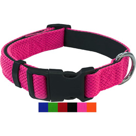 Преміум нашийник для собак DEY Air Mesh | Регульований | для малих, середніх та великих собак | багато кольорів та розмірів | нашийник для собак та котів | нашийники для собак | нашийник для цуценят | Рожевий, M [M/L] - 2,5 x 34-49 см Рожевий