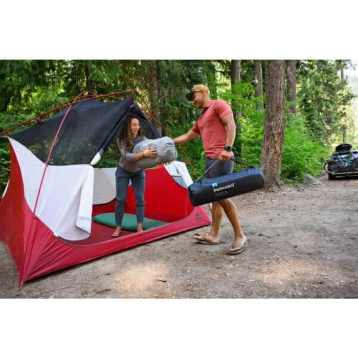 Каремат туристичний Therm-a-Rest Basecamp з самонадуваючимся шаром, WingLock-клапан, для дорослих, розмір 50.8 x 183.9 см, блакитний, з сумкою для зберігання