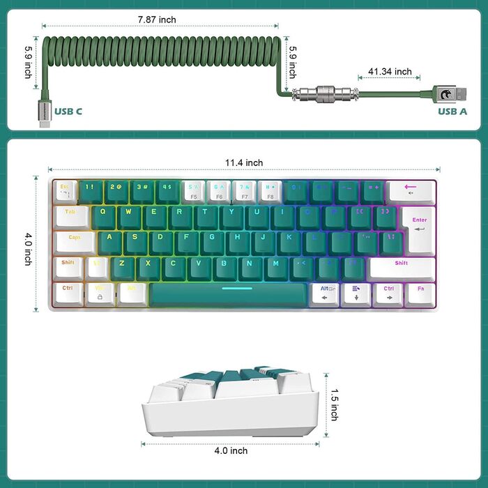 ZIYOU LANG T60 Pro: Механічна клавіатура та миша для геймінгу з USB-C кабелем, 60% UK Layout (QWERTY), Red Switch, 6400DPI RGB миша для PC/Mac, комплект Biene K&M