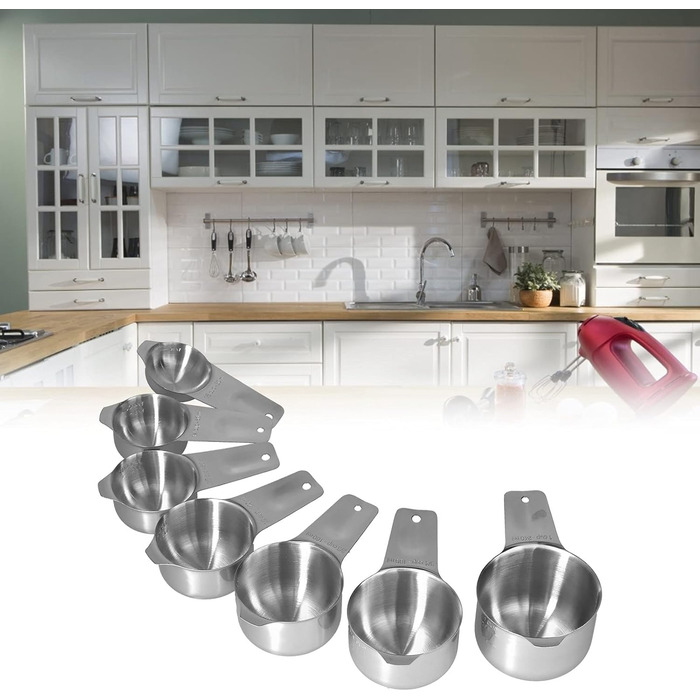 Uadme Measuring Spoon Measuring Cup Set, 7-Piece Stainless Steel Measuring Cup Set Stackable Measuring Spoons with D-Rings for Measuring Dry and Liquid Ingredients