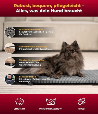 Килимок для собак HS-Hundebett® 45x65 см - Зручний вологостійкий килимок для відпочинку вдома та на вулиці, антрацит, Made in Germany