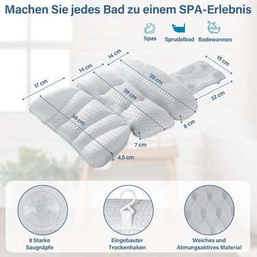 CZL Bathtub Pillow - Neck Pillow for Bathtub with 8 Suction Cups - 3-Piece Neck Pillow - Bathtub Accessories - Bath Pillow - Bathtub Cushion - Bathtub Pillow for Bathtub - White