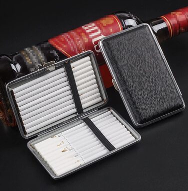 Чохол для сигарет жіночий шкіряний/металевий чорний на 20 slim або 14 normal сигарет