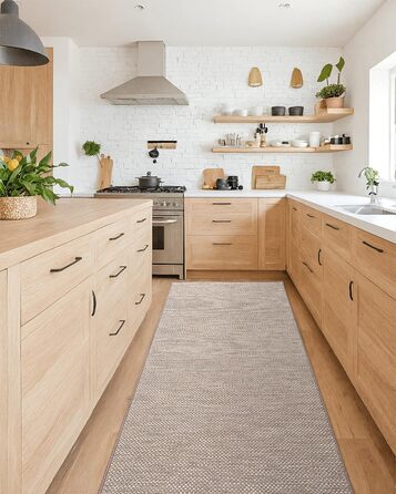 Килимок кухонний неслизький, 61x183 см, тканинний з гумовою основою, бежевий | COLOR&GEOMETRY