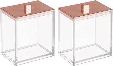 Набір ватних дисків та контейнер для ватних паличок mDesign - сучасне скло для зберігання з кришкою, аксесуар для ванної кімнати, пластик, для косметики та догляду, прозорий/рожеве золото