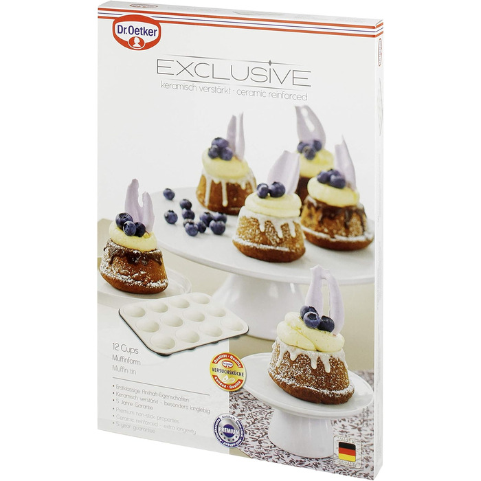 Dr. Oetker 12-Cup Muffin Tin Ø 5 cm EXCLUSIVE, Muffin tin made of steel sheet, baking sheet with ceramic-reinforced non-stick coating (Color: Gray-Brown/Crème), Quantity: 1 piece
