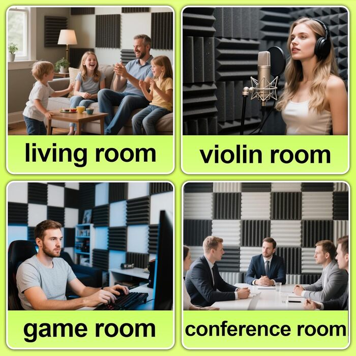 Акустичний поролон Foneso для звукоізоляції, панелі-поглиначі шуму 30x30x5 см, висока щільність 25кг/м³, чорний (12 шт) для студії, офісу та кінотеатру