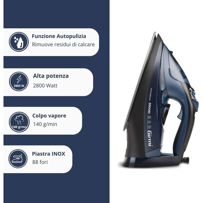 Праска Girmi ST6204 з парою, 2800W, 380мл резервуар, підошва INOX, самоочищення, термостат, вертикальне прасування