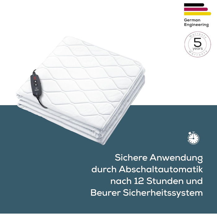 Електрична ковдра Beurer UB 74 з автовимкненням та захистом від перегріву, 200x100 см, у вигляді простирадла