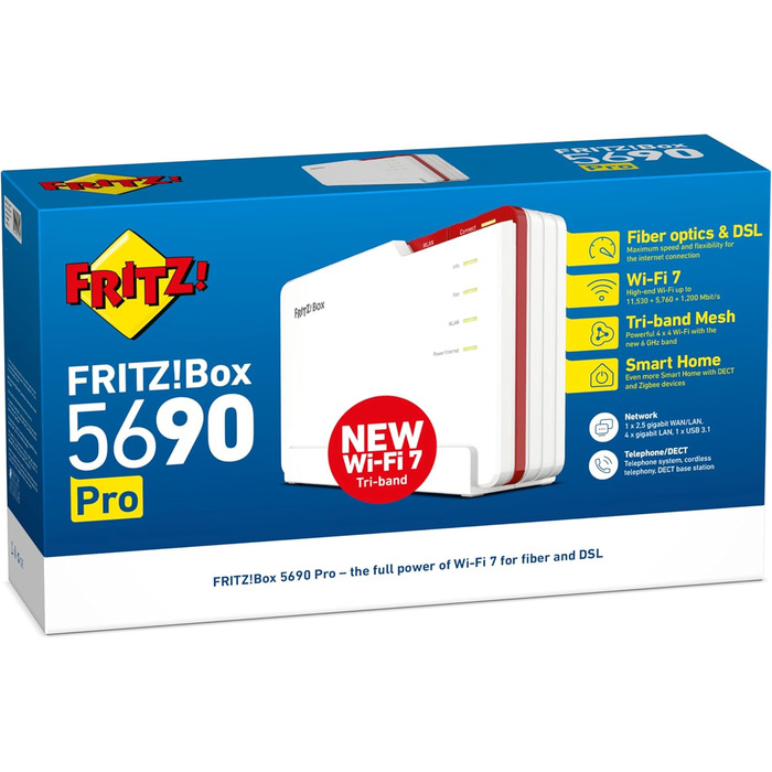 FRITZ!Box 5690 Pro: Wi-Fi 7 роутер для дому з підтримкою DSL та Glasfaser, Mesh, DECT, 18.5 Gbit/s