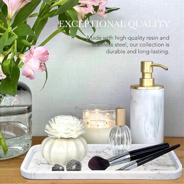 Набір аксесуарів для ванної кімнати: дозатор мила та тримач для зубних щіток, мармур, золото, стиль фермерський дім, 5 предметів