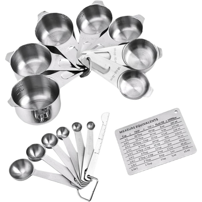 15-Piece Measuring Spoon Conversion Chart Multi-Purpose Scoop Portable Kitchen Gadgets Measuring Cup Mini-Scoop Portable Rice Spoon Espresso Spoon Kitchenware Silver Stainless Steel
