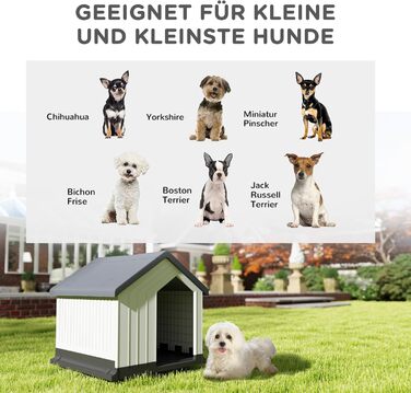 Будка для собак PawHut Outdoor - сіра, 62 x 61 x 60 см. Вологостійка, з вікном, для малих та мініатюрних собак