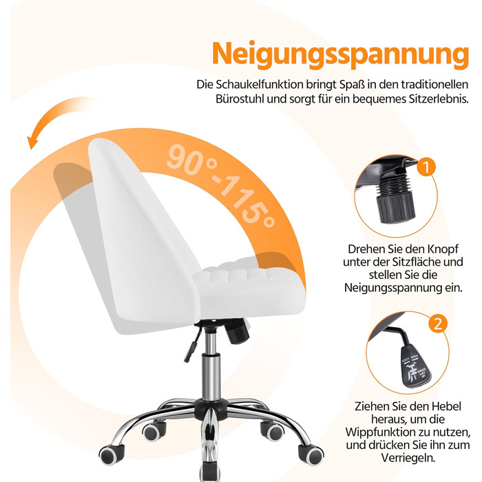 Офісне крісло Yaheetech без підлокітників, обертове, на колесах, регульоване по висоті, для роботи та макіяжу (білий, штучна шкіра)