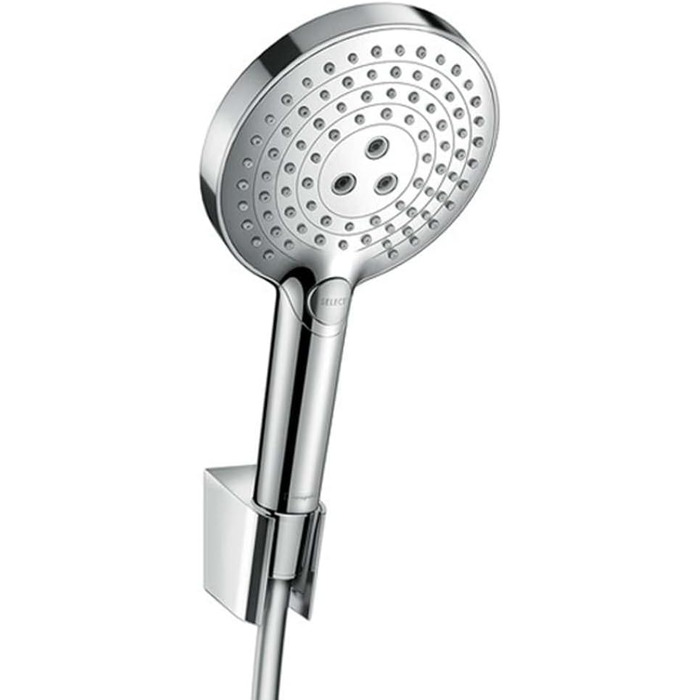 Hansgrohe Raindance Select S 120 Showerhead incl. showerhead holder, White/Chrome (3 spray patterns, set with 1.25m shower hose, Chrome)