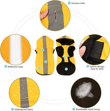 Idepet Waterproof 2-in-1 Rain Jacket for Dogs, Lightweight Overall for Dogs with Hood, Breathable Rain Poncho with Hood and Reflective Strip for Small, Medium, Large Dogs (XL, Yellow)
