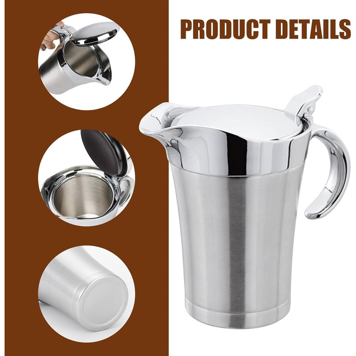 Thermo Sauciere Double 304 Stainless Steel 750ml Insulated Saucepan/Gravy Boat/Sauce Bowl with Lid for Serving Sauce, Vanilla Sauce, Cream, Sauce