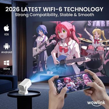 Портативний проєктор Beamer 4K з підтримкою WiFi 6 та Bluetooth 5.4, автофокусом, інтегрованими додатками (2026 модель) - сумісний з HDMI, TV Stick, Memory Stick, Laptop