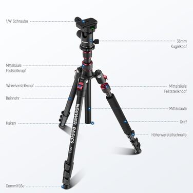 Штатив для камери NEEWER Basics з моноподом, 71' (22 см) з алюмінію, важкий, портативний, для подорожей, DSLR, мобільний телефон, 360° кульова головка, кріплення для телефону, сумісний з iPhone, для зйомки відео