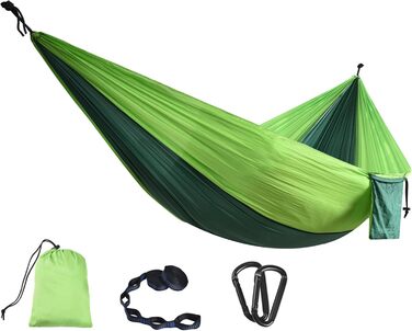Гамак для кемпінгу Signstek, 270 x 140 см, вантажопідйомність 300 кг, ультралегкий нейлон, для відпочинку на природі, зелений