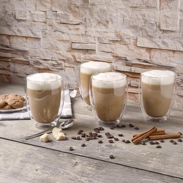 Creano Double-Walled XXL Insulated Glass 400ml, Extra Large Heat-Resistant Coffee/Tea/Latte Macchiato Glass Made of Borosilicate Glass, Set of 4