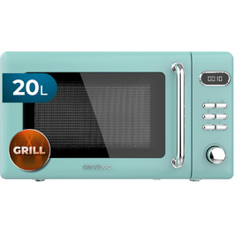 Мікрохвильова піч Cecotec Proclean 5110 Retro Blue з грилем, 20л, 700W, 8 програм, таймер 60 хв, функція розморожування, ретро-дизайн, зелена