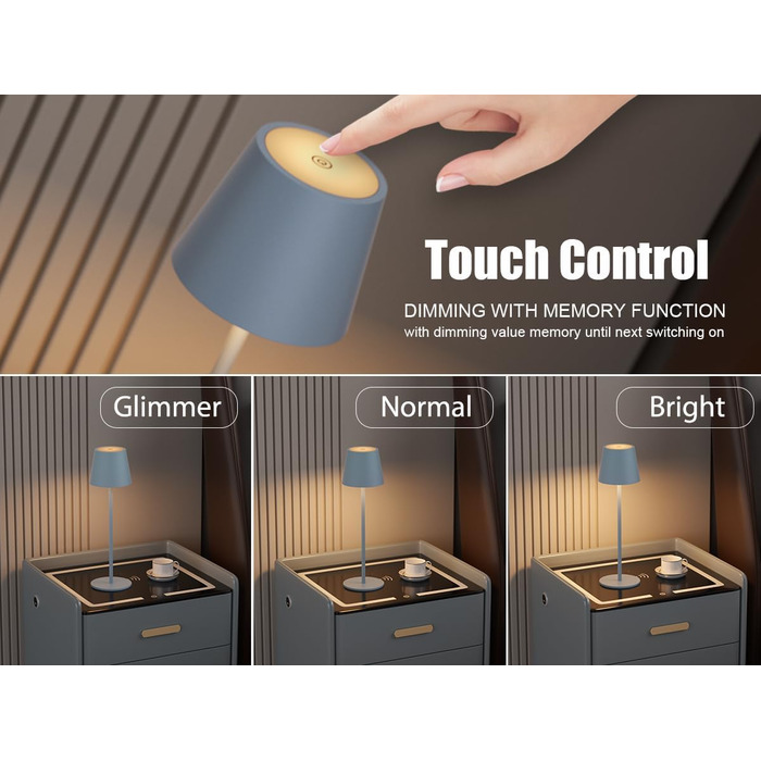 LED-лампа Klighten: 2 шт. акумуляторні настільні лампи з димуванням, USB-C, IP54, для дому та вулиці (блакитні)