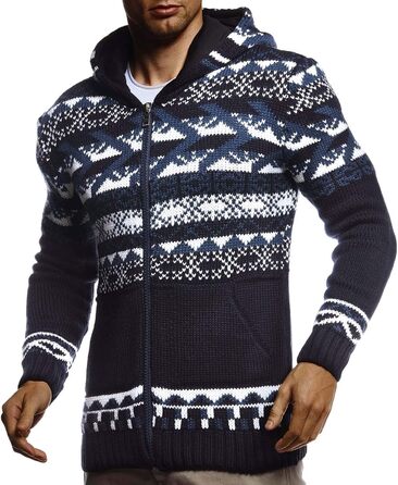 Чоловіча в'язана куртка Leif Nelson з капюшоном, норвезький стиль, чорна зимова куртка, тепла куртка з капюшоном, чоловіча куртка для зими, грубий в'яз, Slim Fit, LN20756 (M, Синій)