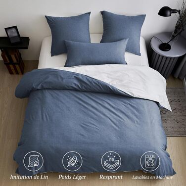 MILDLY Duvet Cover 240 x 260 cm, Cotton, Washed, Öko-TEX, Blue, Duvet Cover with Zipper, Bedding 240 x 260 cm, for Adults, Cotton with 2 Pillowcases, 65 x 65 cm