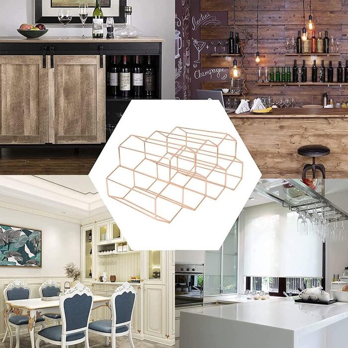 Metal Wine Rack, Freestanding Wine Bottle Holder, Table Wine Rack, Countertop Wine Bottle Holder, Wine Rack, for Bar, Wine Cellar, Living Room, Kitchen, Basement (Rose Gold)