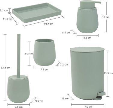GAHEFY Badset Bathroom Accessories Set, Bathroom Supplies Sets Decor, 5-Piece Bathroom Set - Soap Dispenser, Toothbrush Holder, Vanity Tray, Toilet Brush and Waste Bin Set for Bathroom (Green)