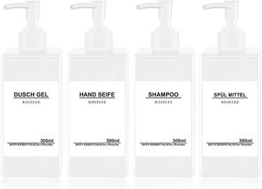 Набір дозаторів для мила Roselee (4 шт.), 300 мл, пластик, для кухні та ванної кімнати