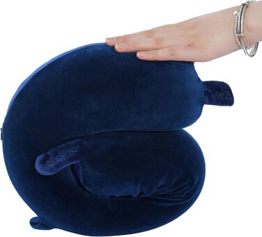 Подушка для шиї з піною з пам'яті, зручна та легка, ідеальна для сну в літаку, автомобілі, поїзді, автобусі та вдома, з чохлом для зберігання (Блакитна)
