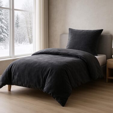 Комплект постільної білизни MALIKA Winter Plüsch, 3 шт., 135x200, 155x220, 200, з м'якого флісу, колір: антрацит