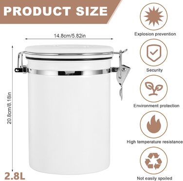 Кавовий контейнер ZONJIE 2.8л з нержавіючої сталі, вакуумний, з CO2-вентилем та датою, для кавових зерен