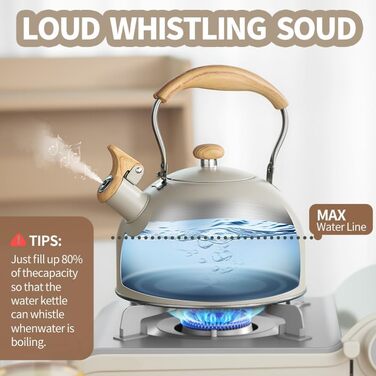 Чайник Teekessel 2.7л з дерев'яною ручкою, гучний свисток, нержавіюча сталь, антикорозійний, для всіх плит (2.5л)