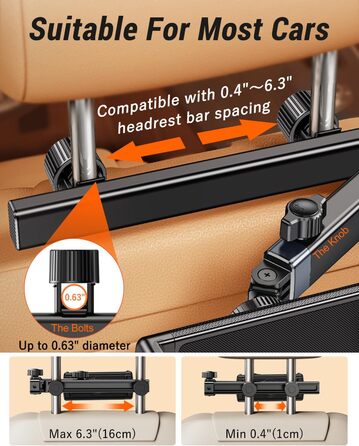 Тримач для планшета в авто, [алюмінієвий довгий кріплення] Тримач для планшету на підголівник авто, [надійно фіксується] Тримач для iPad в авто, чорний, H2