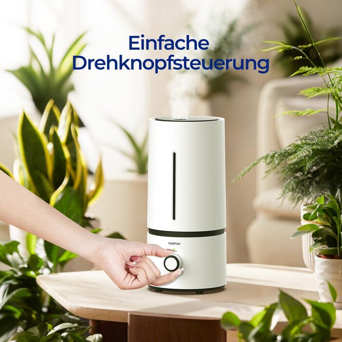 Ультразвуковий зволожувач повітря Raydrop 1.7L - тихий, для спальні та дитячої, для дитини та рослин, автоматичне відключення, білий