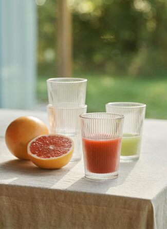 Stelton Pilastro Drinking Glasses - Ribbed Water Glasses Set - Dishwasher Safe, Stackable, for Hot & Cold Drinks - 240ml - Set of 6