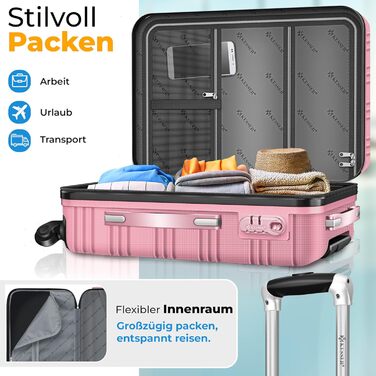 Набір валіз KESSER® з ABS-пластику (S-M-L-XL) з телескопічною ручкою, 4 колеса, ваги та бірка, рожевий